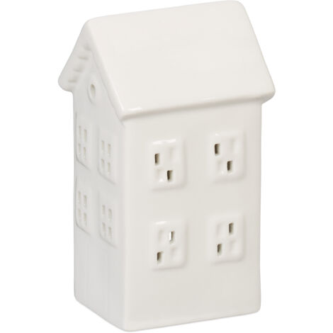 Relaxdays Photophore en forme de maison, pour 1 bougie chauffe-plat, H x L x P : 12 x 6 x 5,5 cm, blanc