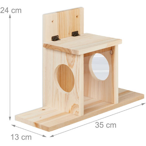 Mangeoire Pour écureuils En Bois à Assembler - 2 Entrées, Toit Ouvrant, Suspendue (24x35x13 Cm)