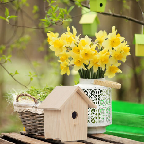 Relaxdays Cabane à oiseaux décorative, en bois, suspendre, HLP : env. 21 x 19 x 14 cm, jardin et balcon, nature