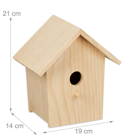 Relaxdays Cabane à oiseaux décorative, en bois, suspendre, HLP : env. 21 x 19 x 14 cm, jardin et balcon, nature