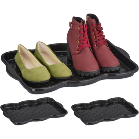 Bssmmai Lot De 3 Bacs à Chaussures Empilables – 35x27x3 Cm – Noir, Plastique Durable, égouttoir Antidérapant