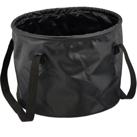 Relaxdays Seau de camping, 15 L, pliable, récipient avec anses, HxLxP : 23x31x31 cm, pour extérieur, PVC, noir (1/5)