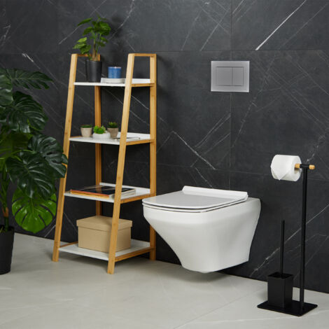 Serviteur WC, Bambou, Acier Inoxydable, Support à Poser