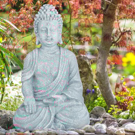 Relaxdays Statue bouddha assis, 40 cm de haut, déco feng shui, résistant aux intempéries et gel, sculpture, gris clair