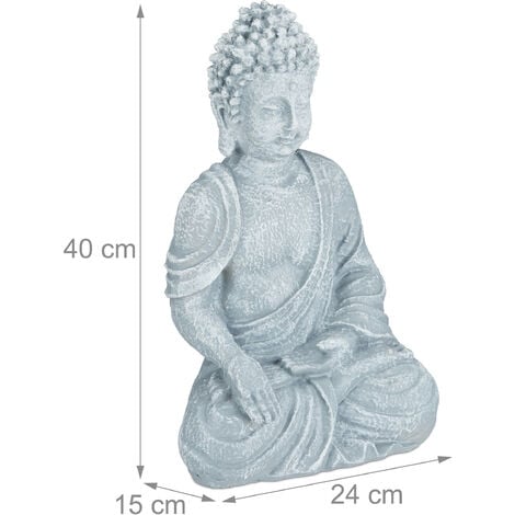 Relaxdays Statue bouddha assis, 40 cm de haut, déco feng shui, résistant aux intempéries et gel, sculpture, gris clair