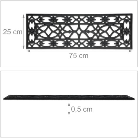 Paillasson Caoutchouc Relaxdays 45x75 Cm Antidérapant - Tapis Entrée Extérieur Noir Ornements
