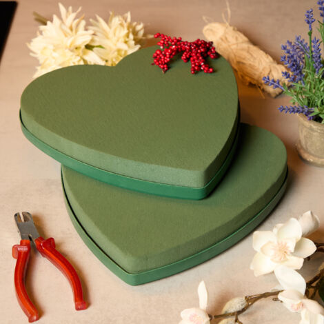 Lot De 2 Mousses Florales En Cœur Vert – 24×23×4 Cm, Idéales Mariage, Fleurs Fraîches & Décorations
