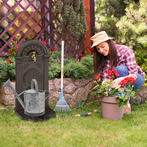 Fontaine Jardin Antique Relaxdays – Fonte & Acier, Robinet Doré, Style Vintage Vert Foncé 86 Cm
