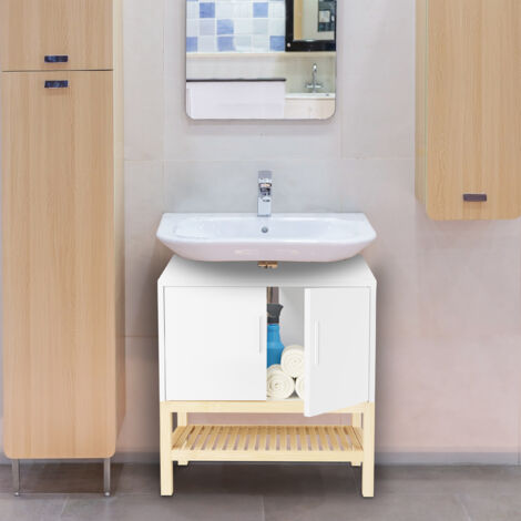 Meuble Sous Lavabo Relaxdays – 63x60x30 Cm, 3 Compartiments, MDF Marron, Rangement Salle De Bain Design