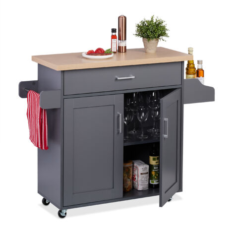 Chariot De Cuisine 5 Compartiments Tournants - 90x34 Cm - Noir - Roulettes Avec Freins - Métal
