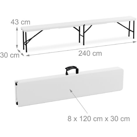 Bancs Pliables Relaxdays - Lot De 2, En Plastique Et Acier, 240 Cm De Long Chacun, Pour Jardin, Terrasse, Camping