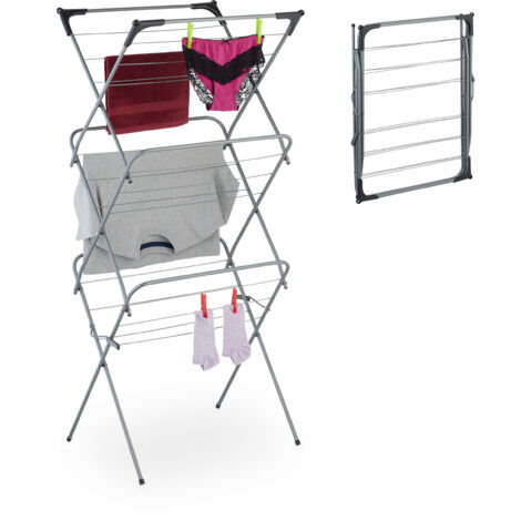 Étendoir à Linge Pliable Relaxdays - 11 Barres, 6 Niveaux, En Acier Et Bambou, 105 Cm De Haut, Noir/Nature