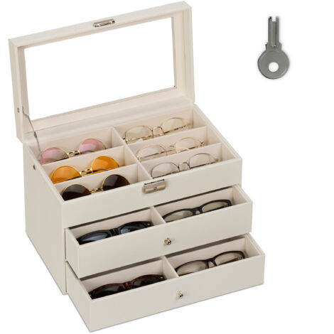 Relaxdays Rangement pour 18 paires de lunettes, fenêtre de visualisation, H x L x P : 22,5 x 33,5 x 19 cm, blanc (1/5)