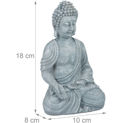 Relaxdays Statue Bouddha position assise 18cm, objet de décoration salon et salle de bain, résiste l´humidité, gris
