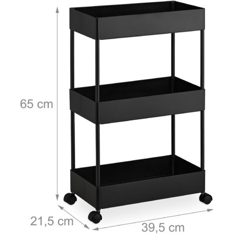 Relaxdays Desserte De Cuisine, Chariot Avec 2 étages, HLP : 76 X 46 X 82 Cm, Verre Et Fer Chariot Sur Roues Noir 85214036
