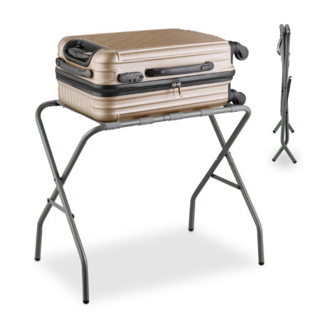 Relaxdays Porte-valise, 1 pièce, pliable, métallique (acier), hôtel, H x L x P : 55 x 67 x 43 cm, gris