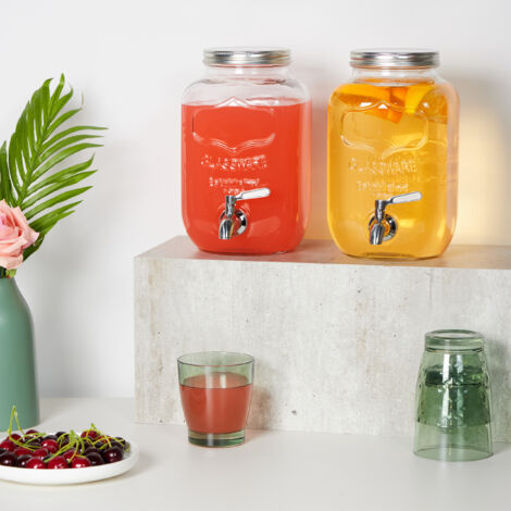 Lot de 2 distributeurs de boissons en verre vintage - 4 litres, design bocal, avec robinet & couvercle - Parfait pour jardin & fête - high-tech et tendances