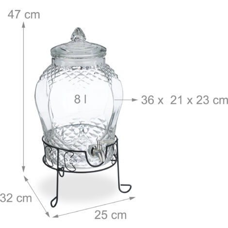 Distributeur De Boisson Relaxdays 8 Litres Avec Support Et Robinet - Transparent - Idéal Pour Limonade Et Jus