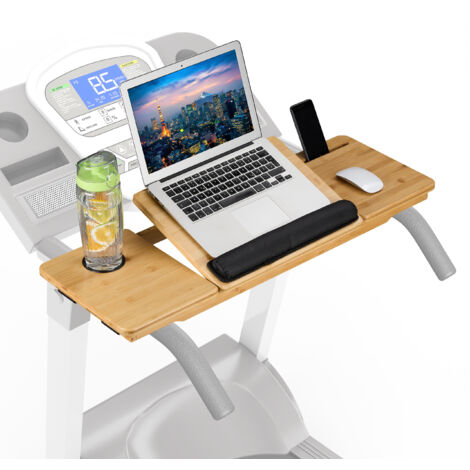 Relaxdays – Support ordinateur pour tapis de course en bambou naturel – Inclinaison réglable – Supports pour tablette, smartphone et boisson – Dimensions 85,5 x 30 cm