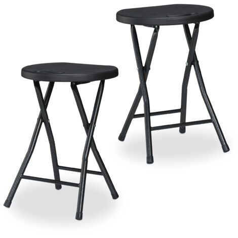 Relaxdays Tabouret pliant, lot de 2, HLP : 46x31x30 cm, chaise de jardin, terrasse, balcon, poignée, noir (1/5)