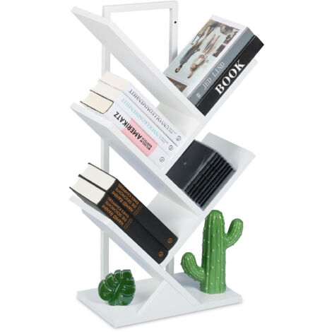 Bibliothèque Arbre Relaxdays 9 Branches - 138x51x25cm - Blanc - Fixation Murale Incluse - 18kg Capacité