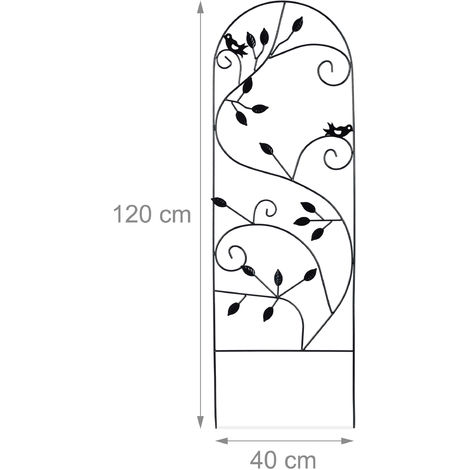 Relaxdays Treillis jardin oiseaux fer, Clôture plante grimpante Grille fleurs métal, Arceau rosier, 120 x 40 cm, noir