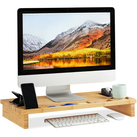 Relaxdays Support moniteur bambou, Rehaussement écran PC, Support d’écran espaces rangement HLP 9 x 60 x 30cm, naturel