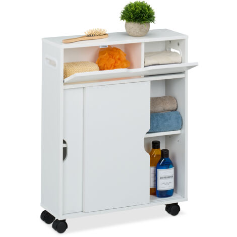 étagère Couloir 3 Niveaux Roulettes Chariot De Niche 15 Cm De Large - 3 étagères, Roulettes, Blanc - Rangement Cuisine/salle De Bain