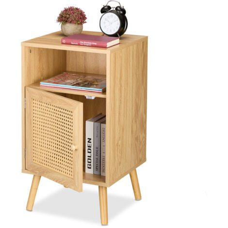 Relaxdays Table de chevet, avec 1 porte aspect rotin, H x L x P : env. 72 x 40 x 39 cm, pour la chambre, nature (1/5)