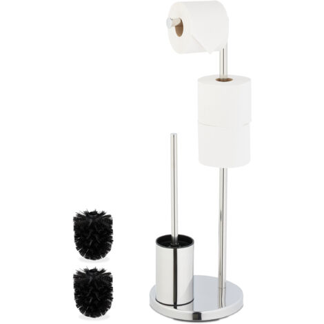Relaxdays Serviteur WC, HxLxP : 64x27x22 cm, dérouleur Non Fixe, Brosse avec Support, Acier Inoxydable, Blanc