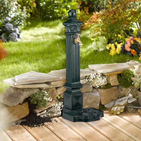 Relaxdays Fontaines sur pied angulaireen style antiquecolonnes eau et bassin 80 x 28 x 32 cm, vert foncé