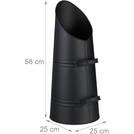 Seau à Charbon Relaxdays - 16 Litres - Fer Noir - 2 Poignées - Pour Cheminée, Poêle à Granulés
