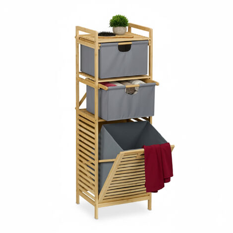 Relaxdays Meuble à Linge Bambou 2 Bacs Basculants 40L - Naturel - 95 X 88 X 33 Cm