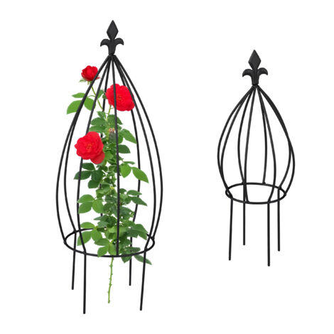 Relaxdays Tuteur à plantes, décoratif et pratique, lot pratique de 2, métallique, non fixe, pour plantes grimpante, noir (1/5)