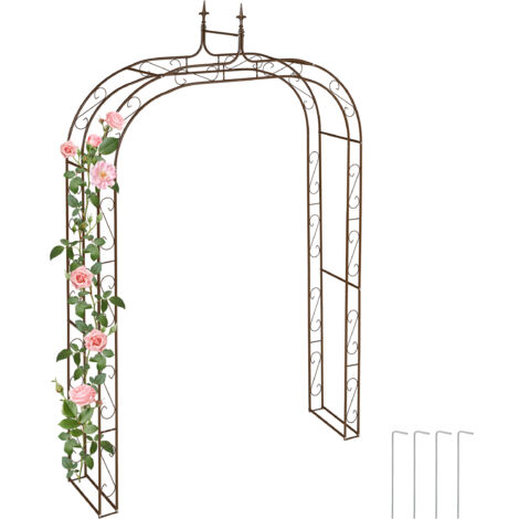 Relaxdays Arche de jardin, métal, robuste, pour plantes grimpantes, H x L x P : 240 x 155 x 39 cm, marron