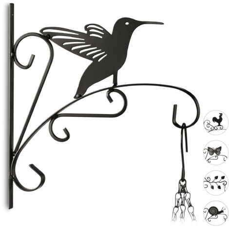 3x crochets à fleurs motif oiseau, support mural, crochet métal, déco jardin, H x L x P : 30 x 27,5 x 2cm, noir