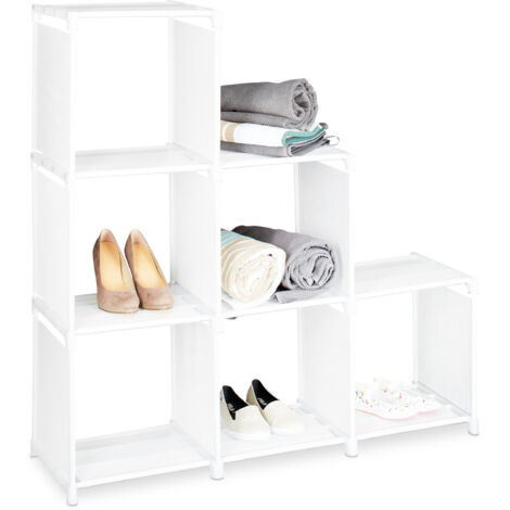 lot de 2 étagères à marches, 6 compartiments, étagère stable, système de rangement, séparateur de pièce, blanc (1/5)