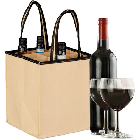 Lot De 2 Sacs à Bouteilles En Feutre - 6 Compartiments Pour Vin, Champagne Et Bière - Rouge Et Gris 24x18x28 Cm