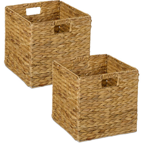 Relaxdays Panier de rangement, lot de 2, pour les jouets et vêtements, H x L x P : 30 x 30 x 30 cm, nature