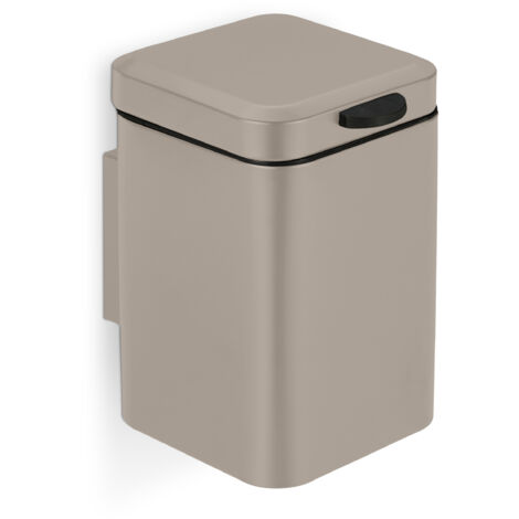 Relaxdays Poubelle salle de bain, montage mural, 3 l, mécanisme fermeture, seau intérieur amovible, beige