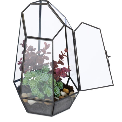 Relaxdays Terrarium pour vos plantes, décoratif et pratique, pour le rebord de la fenêtre, 26 x 18 x 15 cm, noir