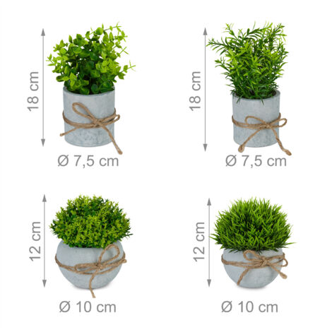 4 Plantes Artificielles En Pot - 23 Cm, Plastique Résistant UV - Déco Bureau, Maison, Balcon, Sans Entretien - 12