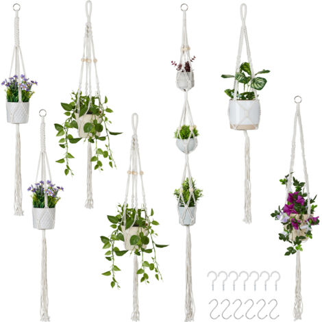 Panier Suspendu Corde De Coton Macramé - Beige - Pot De Fleur - Porte-Plantes Cintre Intérieur