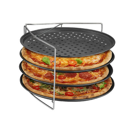 Jeu De 4 Plaques à Pizza En Acier Antiadhésif - Diamètre 32 Cm, Va Au Four 230°C