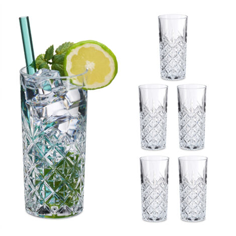 Lot De 6 Verres Transparents Relaxdays - 455 Ml Chacun - Compatible Lave-vaisselle - Pour Boissons Quotidiennes, Cocktails, Jus - Design Sobre