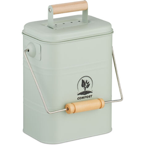 Relaxdays Seau à compost, 3,5 litres, 2 filtres à charbon actif, couvercle, anse, pour la cuisine, vert menthe (1/5)