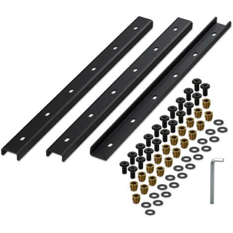 Set De 3 Rails Métalliques 60 Cm Relaxdays - Stabilise Les Plateaux De Table En Bois, Profilé En U, Noir