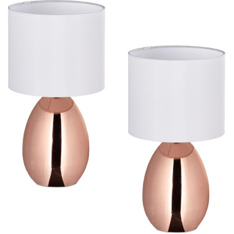 Reladays Lampe de chevet, lot de 2, câble avec interrupteur, douille E14, H x D : 33,5 x 18 cm, cuivre et blanc