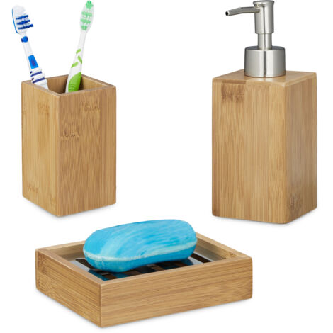 Set bambou salle de bain distributeur savon, porte brosse à dents Set bambou salle de bain distributeur savon, porte brosse à dents
