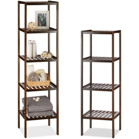 2 étagères en bambou avec 4 et 5 étagères, étagère haute, étagère en bois pour cuisine et couloir, marron foncé (1/5)